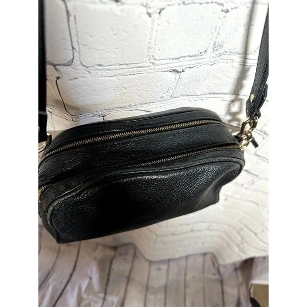 Kate Spade New York Black Pebbled Leather Dual Zip Crossbody Bag Gold Hardware